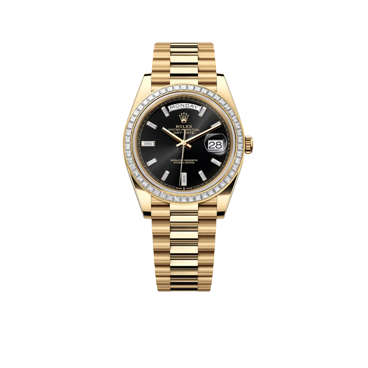 Day-Date 40mm Yellow Gold Onyx Baguette Diamond Dial Baguette Bezel m228398tbr-0001