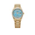 Day-Date 36mm Yellow Gold Turquoise Stone Diamond Roman Numerals Dial Diamond Bezel 128398TBR