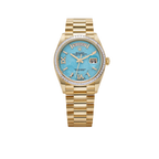 Day-Date 36mm Yellow Gold Turquoise Stone Diamond Roman Numerals Dial Diamond Bezel 128398TBR