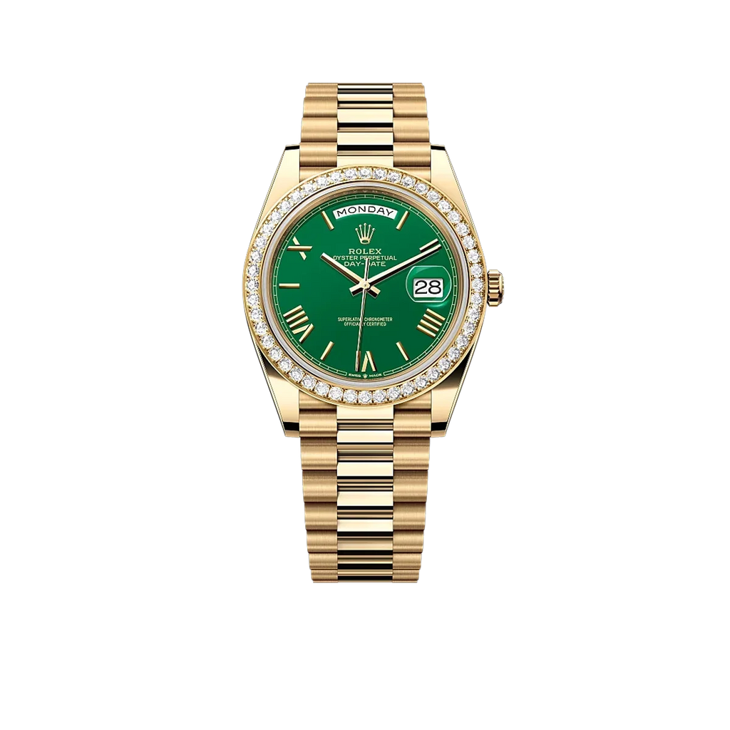 Day-Date 40 Yellow Gold Green Roman Numeral Dial Diamond Bezel M228348RBR-0040