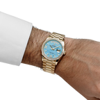 Day-Date 36mm Yellow Gold Turquoise Stone Diamond Roman Numerals Dial Diamond Bezel 128398TBR
