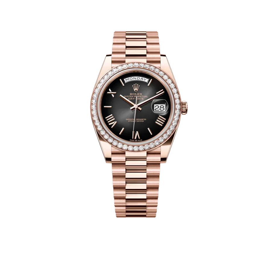 Day-Date 40 228345 Rose Gold Black Dial Diamond Bezel