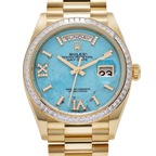 Day-Date 36mm Yellow Gold Turquoise Stone Diamond Roman Numerals Dial Diamond Bezel 128398TBR