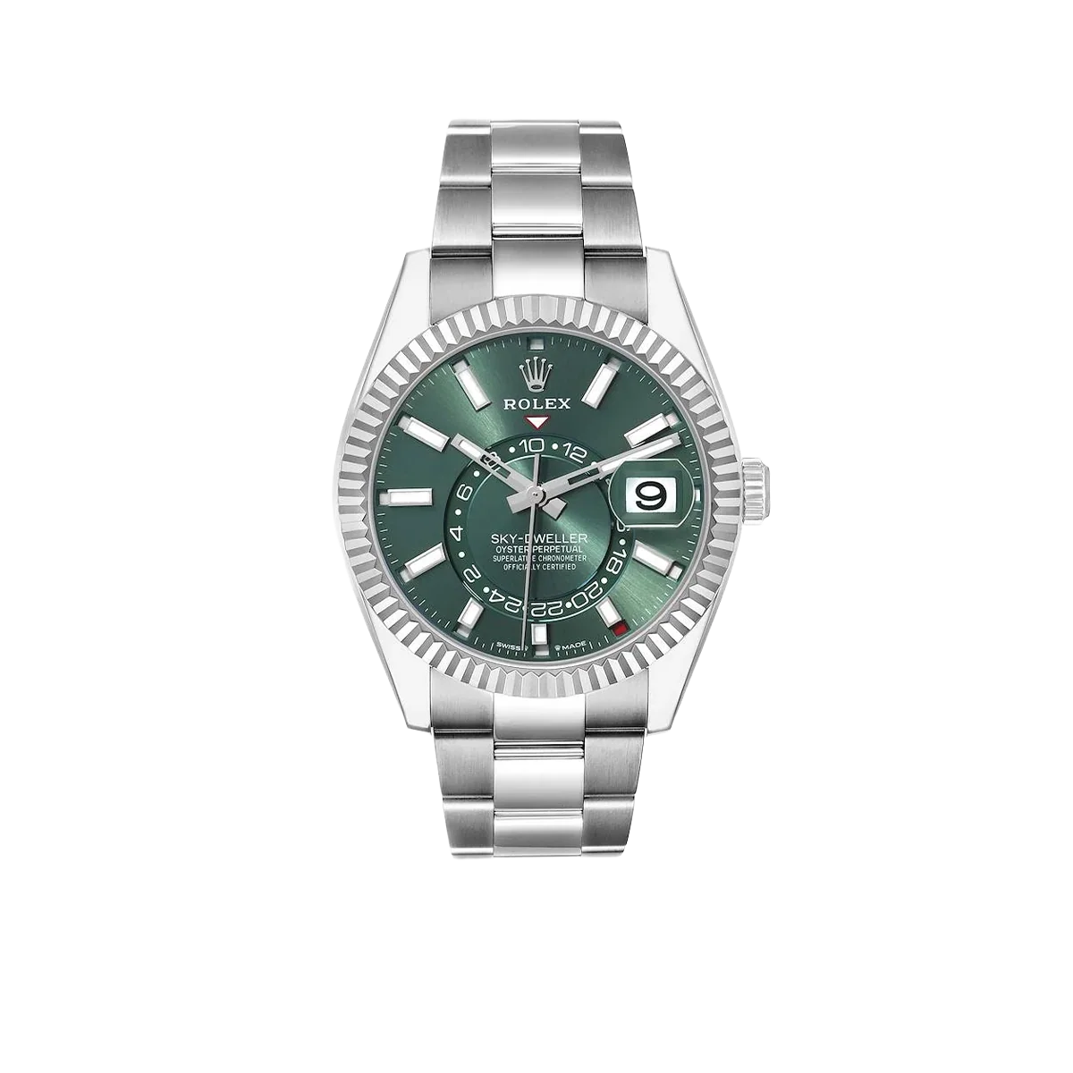 Sky-Dweller 42mm Steel White Gold Green Dial Mens Watch 336934