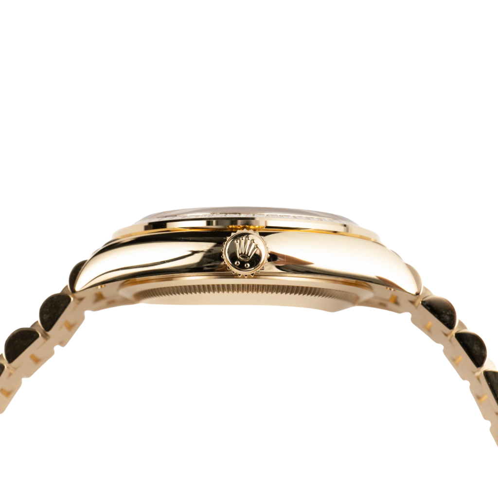 Day-Date 36mm Yellow Gold Turquoise Stone Diamond Roman Numerals Dial Diamond Bezel 128398TBR