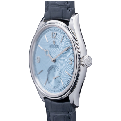 Perpetual 1908 39mm White Gold Platinum Ice Blue Dial Black Alligator Leather Strap m52506-0003