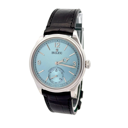 Perpetual 1908 39mm White Gold Platinum Ice Blue Dial Black Alligator Leather Strap m52506-0003