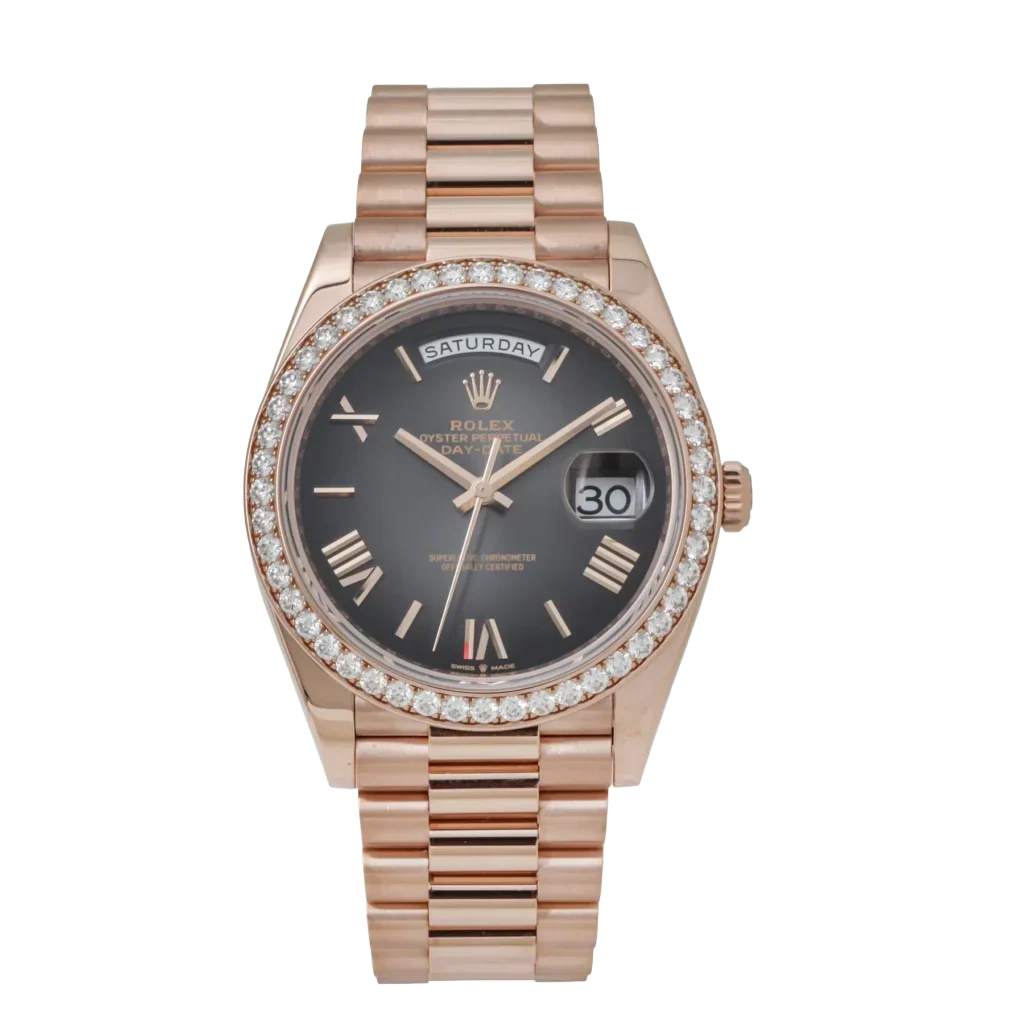 Day-Date 40 228345 Rose Gold Black Dial Diamond Bezel