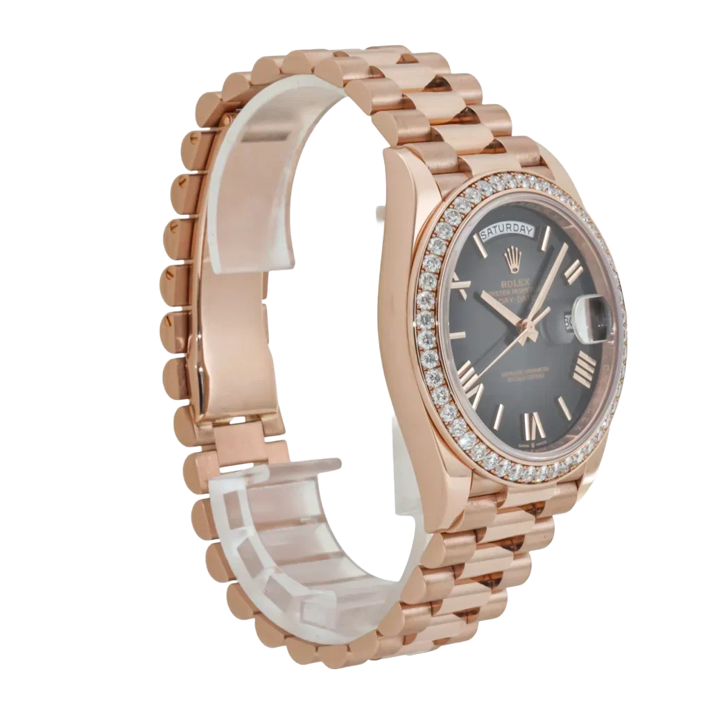 Day-Date 40 228345 Rose Gold Black Dial Diamond Bezel