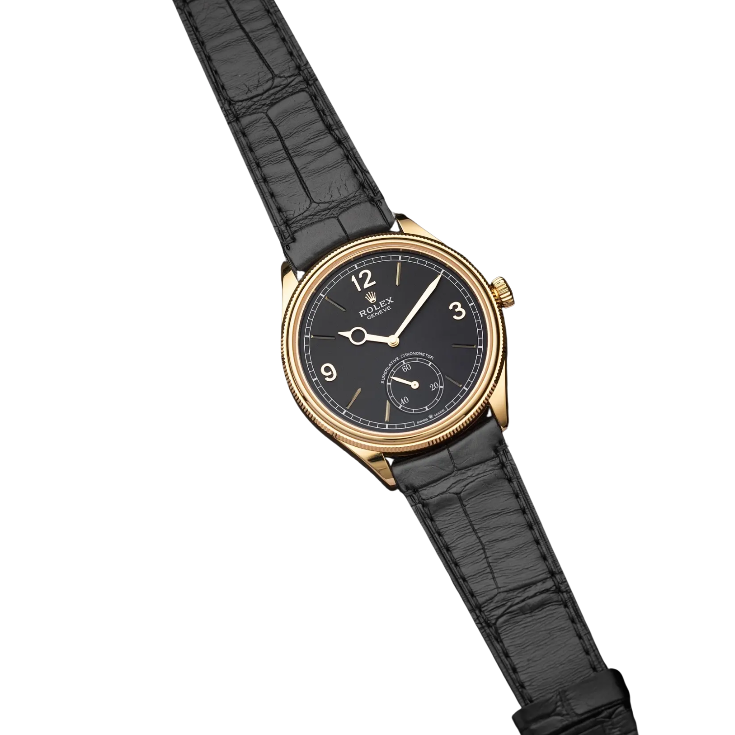 Perpetual 1908 39mm Yellow Gold Black Dial Black Alligator Leather Strap m52508-0002