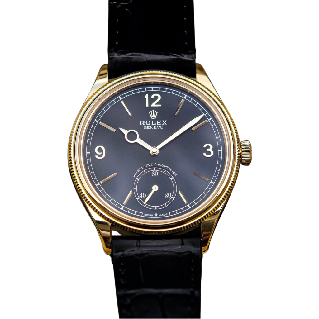 Perpetual 1908 39mm Yellow Gold Black Dial Black Alligator Leather Strap m52508-0002