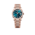 Day-Date 36mm 128345RBR Rose Gold Diamond Bezel Blue-Green Baguette Marker Dial