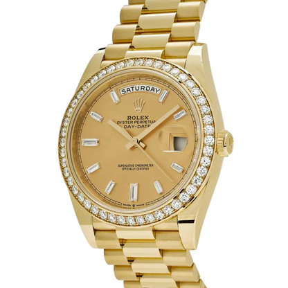 Day-Date 40mm 228348RBR Yellow Gold Diamond Bezel Champagne Diamond Dial