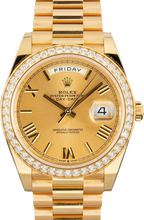 Day-Date 40 228348RBR Yellow Gold Diamond Bezel Champagne Roman Dial