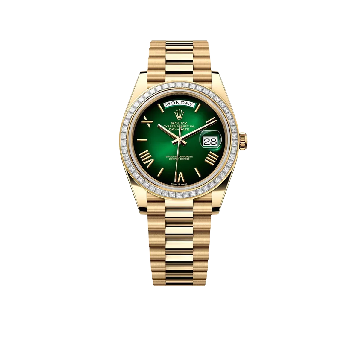 Day-Date 40mm | 18k yellow gold President bracelet | Green ombré dial Diamond bezel | Mens Watch 228398TBR