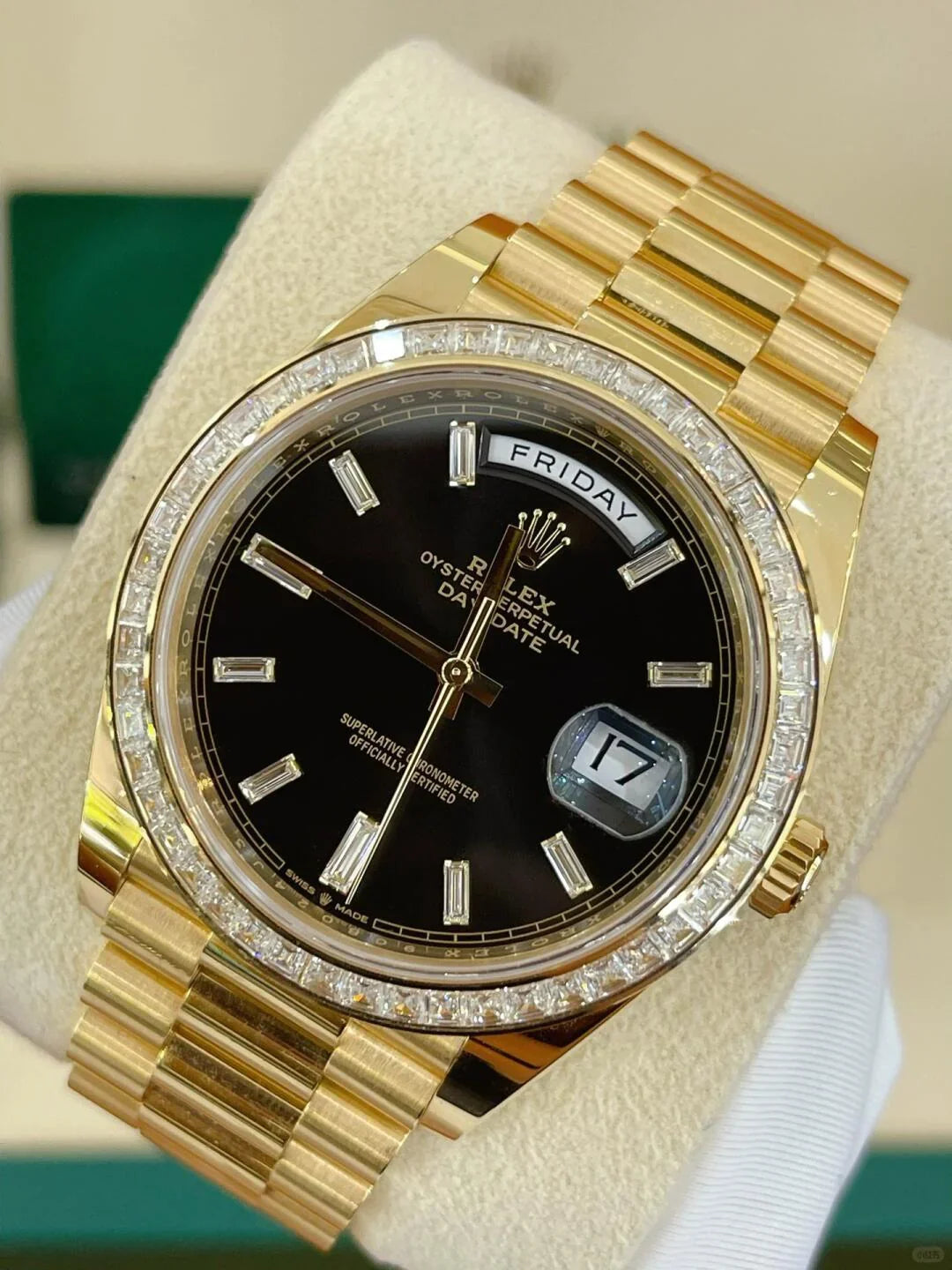 Day-Date 40mm Yellow Gold Onyx Baguette Diamond Dial Baguette Bezel m228398tbr-0001