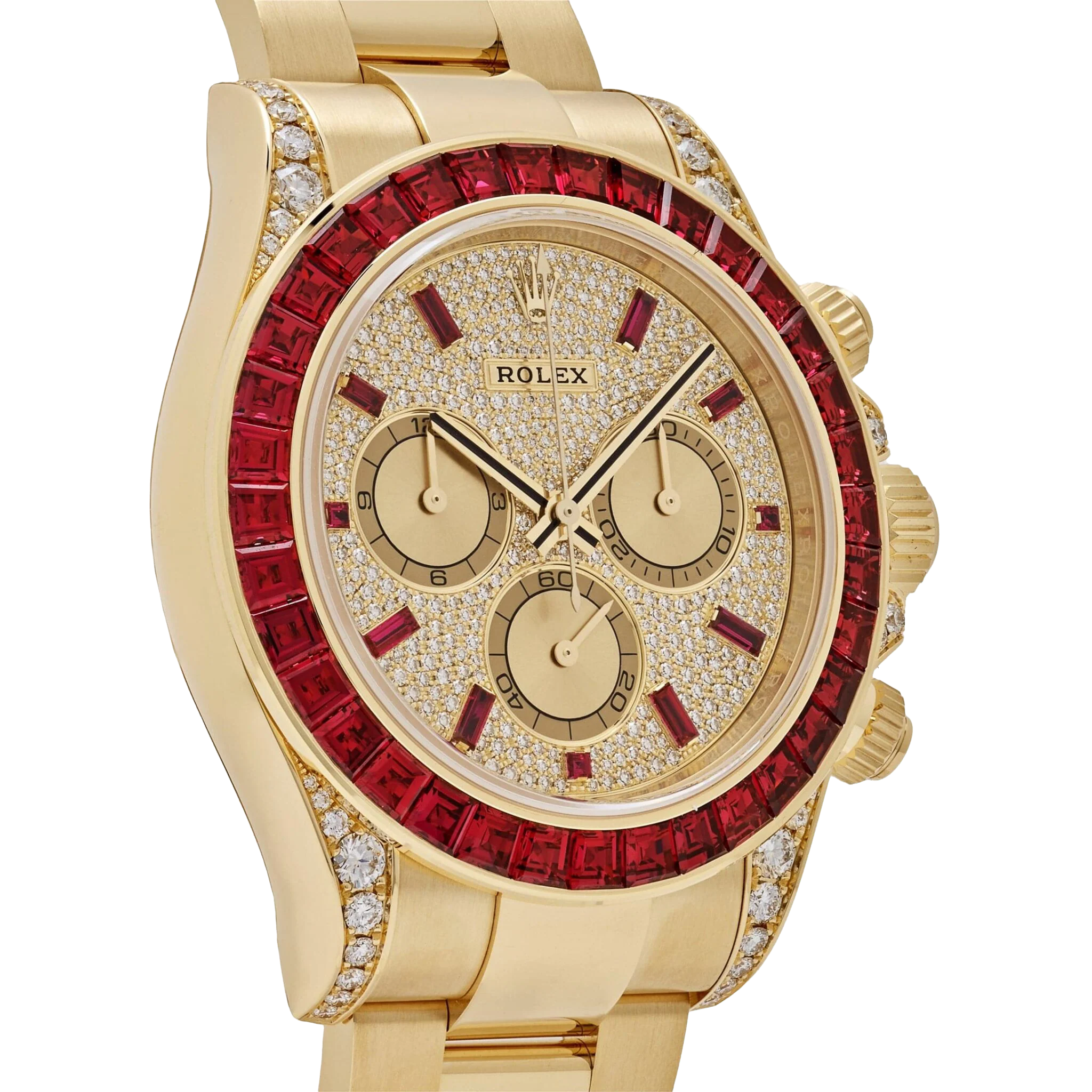 Daytona 126598TRU Yellow Gold Ruby Bezel Diamond Pave Dial