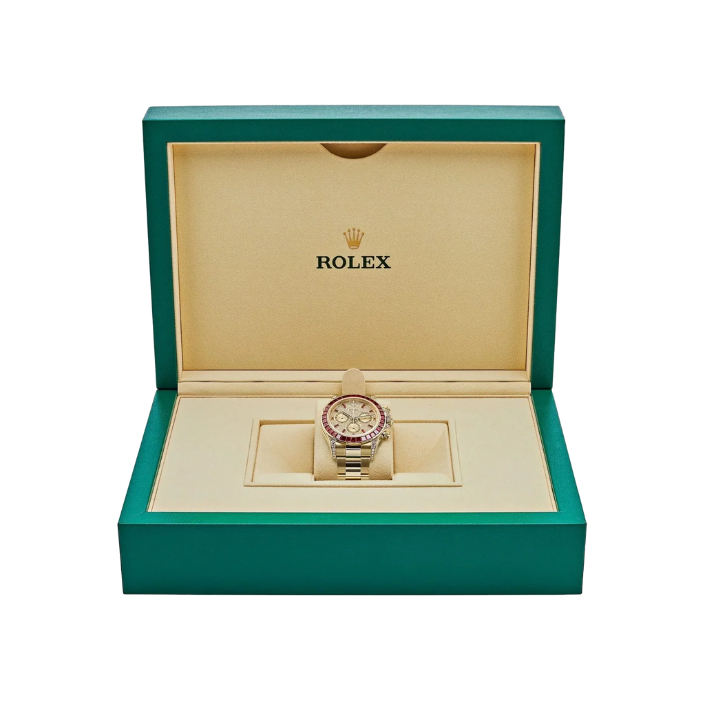 Daytona 126598TRU Yellow Gold Ruby Bezel Diamond Pave Dial