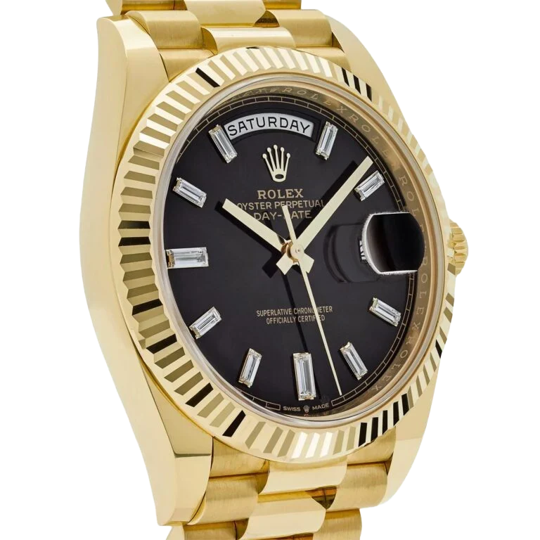 President Day-Date 40mm Black Dial Yellow Gold Diamond Mens Watch 228238