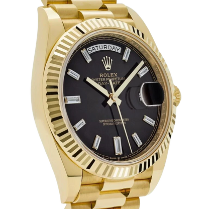 President Day-Date 40mm Black Dial Yellow Gold Diamond Mens Watch 228238