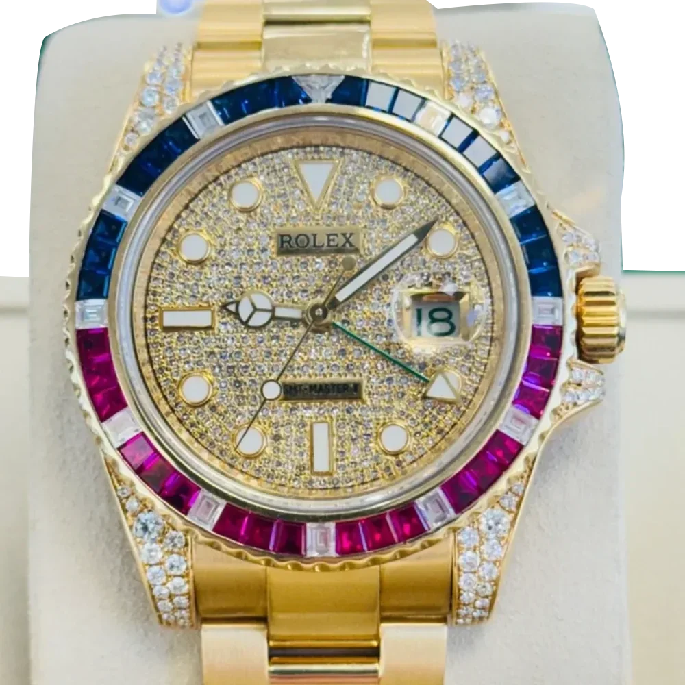 GMT-Master II 40mm Yellow Gold Pepsi Bezel Diamond Set Watch 116718LN