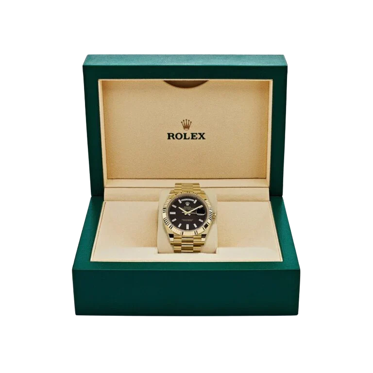 President Day-Date 40mm Black Dial Yellow Gold Diamond Mens Watch 228238