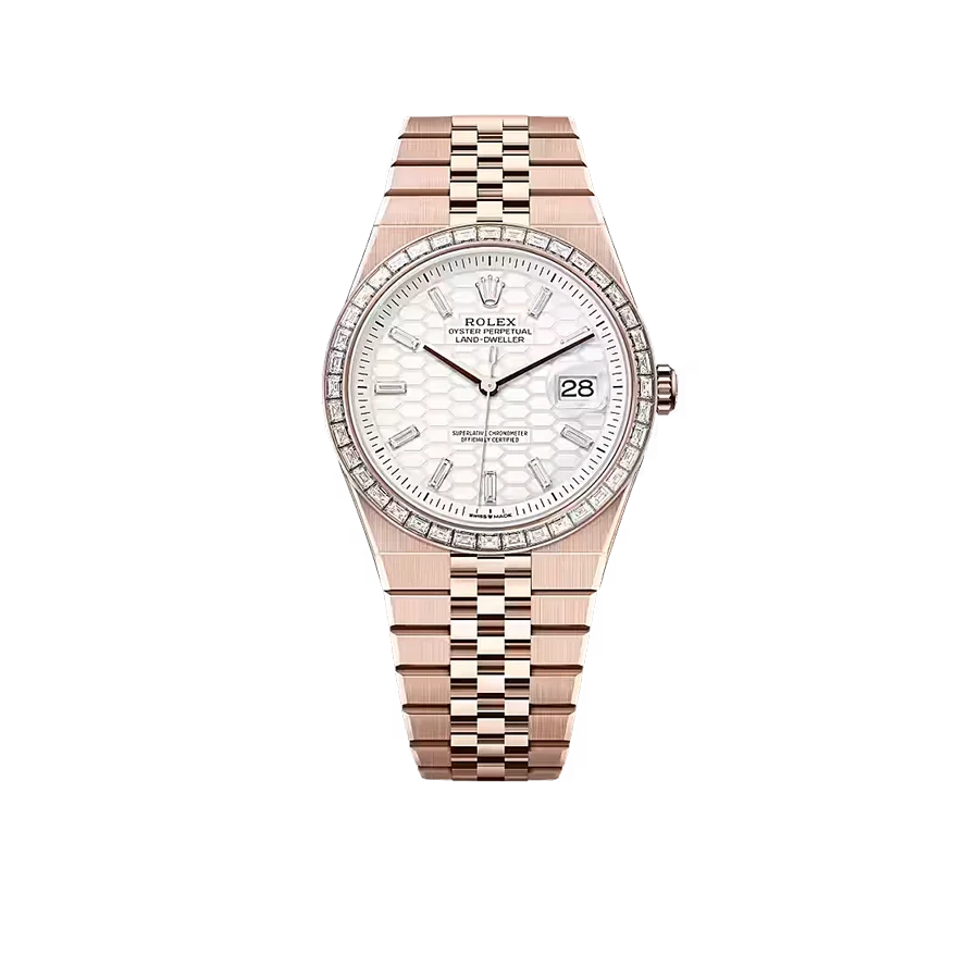 Land-Dweller Oyster 40mm Everosegold & Diamonds Intense White Honeycomb Motif Dial  127385TBR-0003