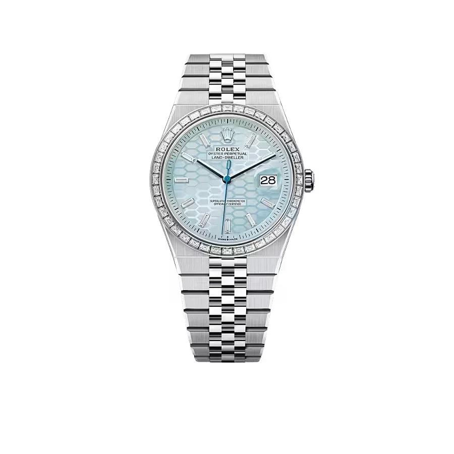 Land-Dweller Oyster 40mm Platinum & Diamonds Ice Blue Honeycomb Motif Dial M127386TBR-0001