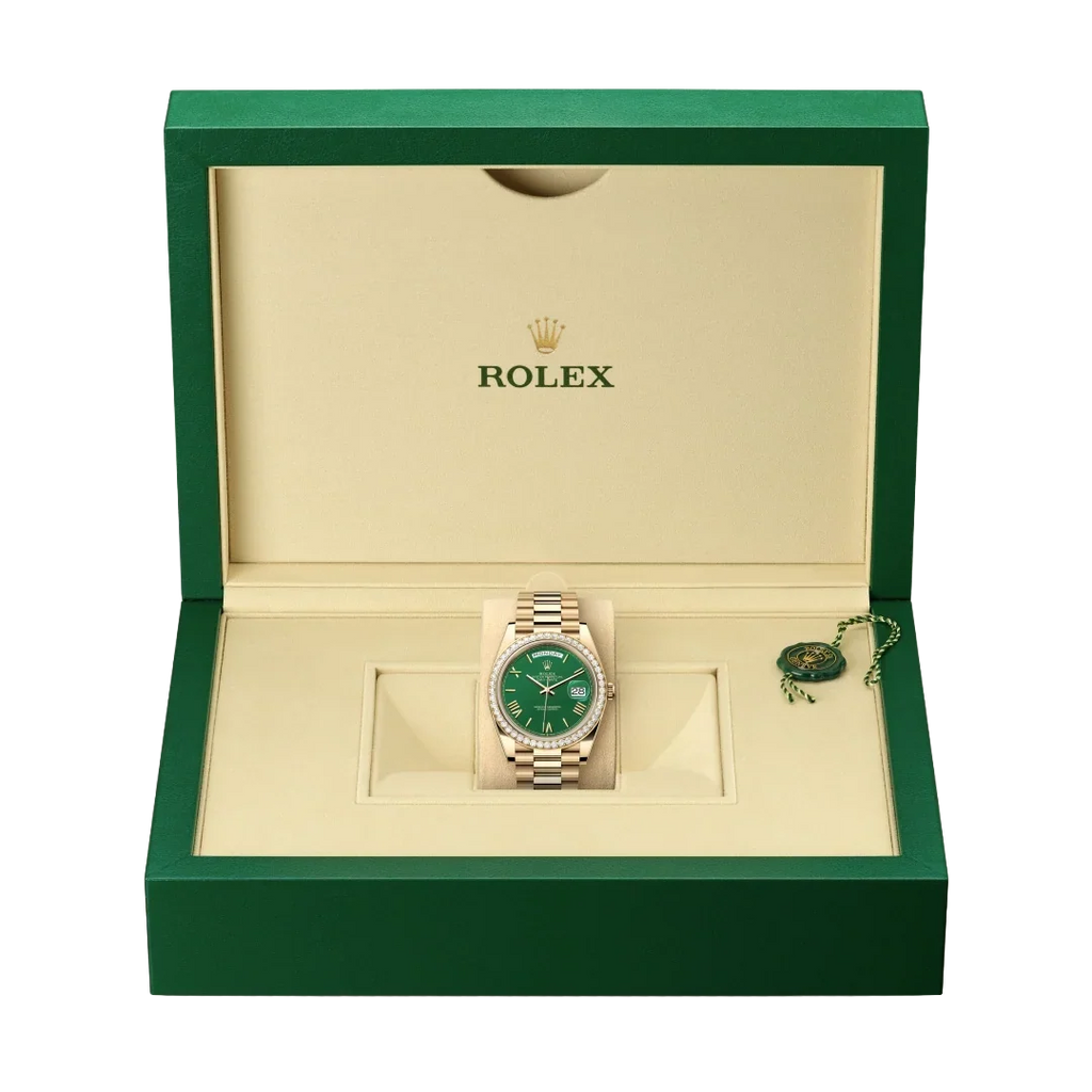 Day-Date 40 Yellow Gold Green Roman Numeral Dial Diamond Bezel M228348RBR-0040