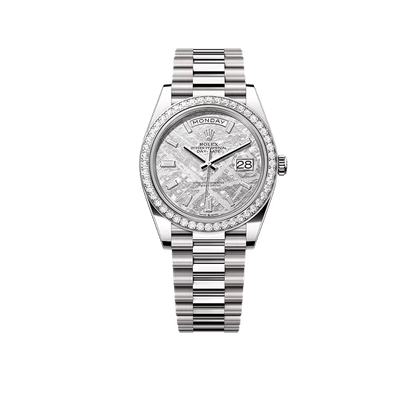 Day-Date 40mm Meteorite Dial, Platinum Diamonds M228349RBR-0040 New