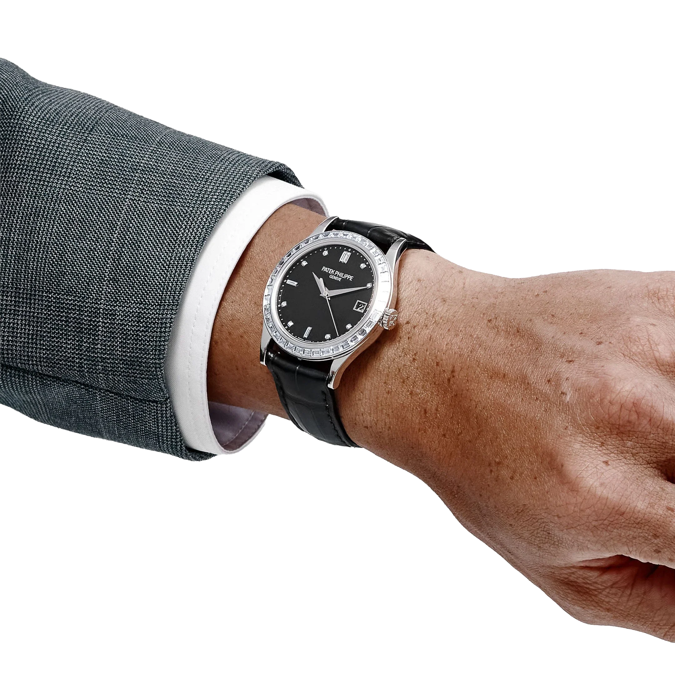 Calatrava 38mm 5298P-012 Platinum Black Diamond Dial Diamond Bezel