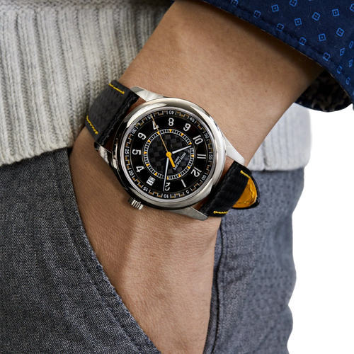 Calatrava 40mm 6007G-001 White Gold Black Dial Yellow Accents
