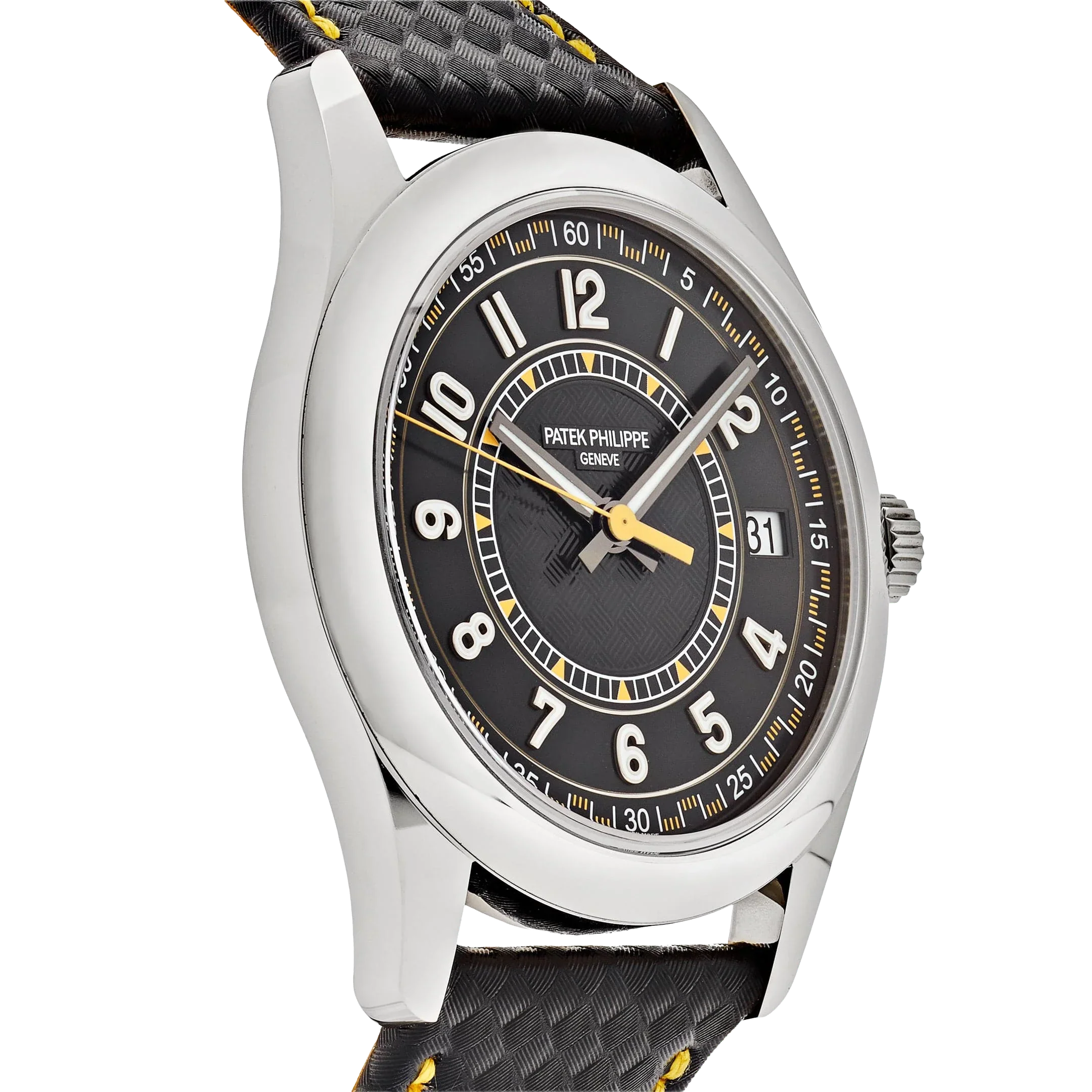 Calatrava 40mm 6007G-001 White Gold Black Dial Yellow Accents