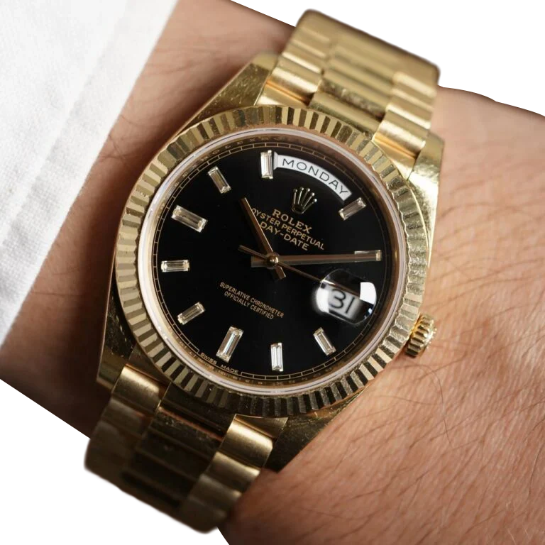 President Day-Date 40mm Black Dial Yellow Gold Diamond Mens Watch 228238