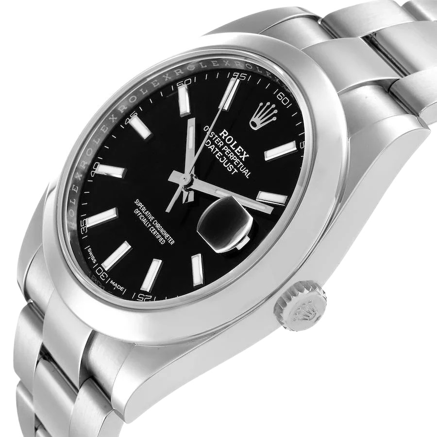 Datejust 41mm Black Dial Smooth Bezel Steel Mens Watch 126300