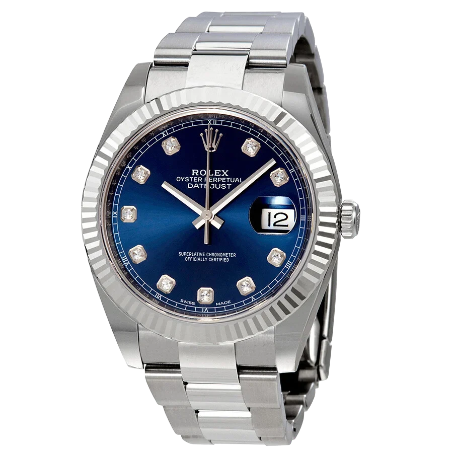 Datejust 41mm Oystersteel and white gold, blue and diamond-set dial 126334-0015