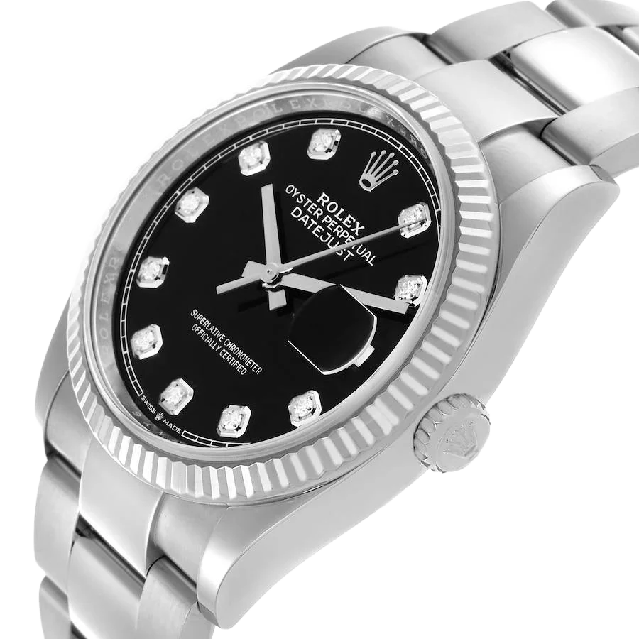 Datejust 36mm Steel White Gold Black Diamond Dial Mens Watch 126234