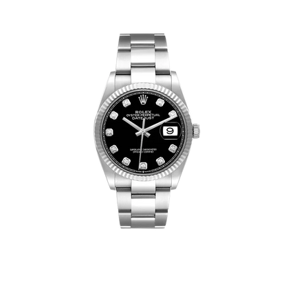 Datejust 36mm Steel White Gold Black Diamond Dial Mens Watch 126234
