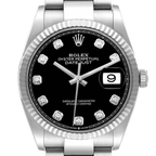 Datejust 36mm Steel White Gold Black Diamond Dial Mens Watch 126234