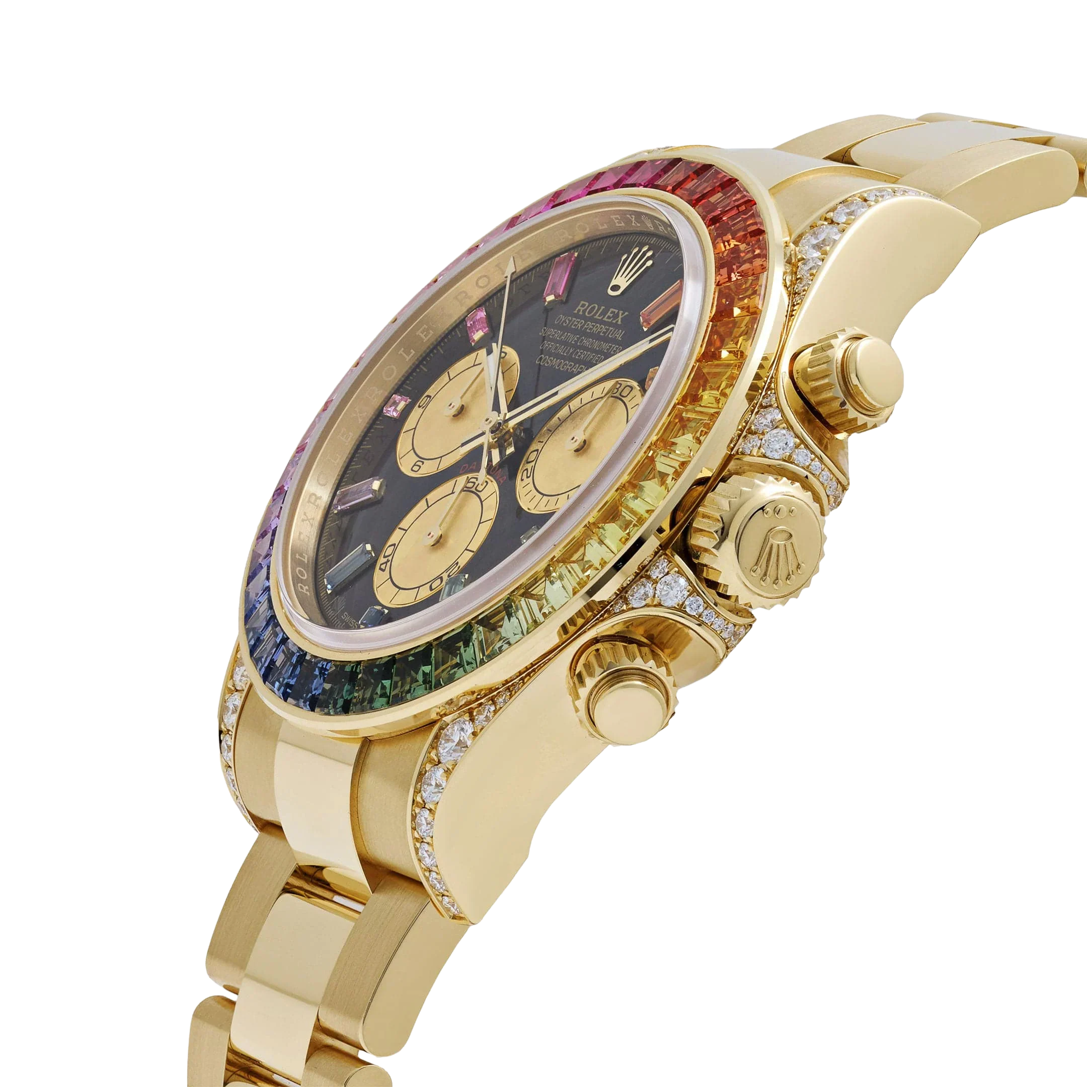 Daytona 126598RBOW 40mm Rainbow Yellow Gold Black Dial Sapphire Bezel