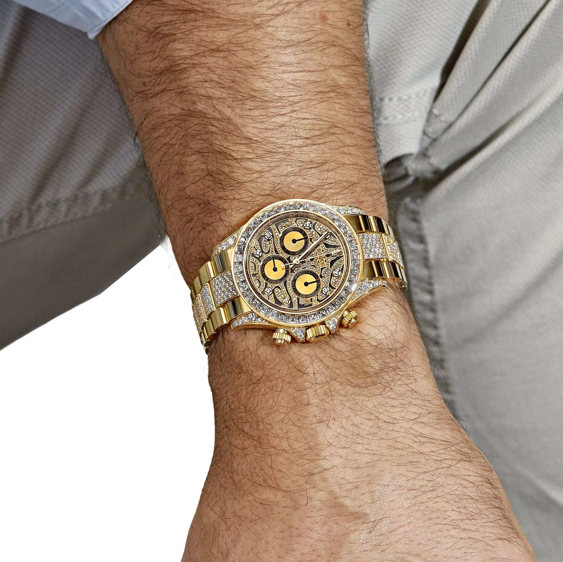 Daytona Eye of the Tiger 116598TBR Yellow Gold Diamond Dial with Diamond Bracelet (Super Clone)