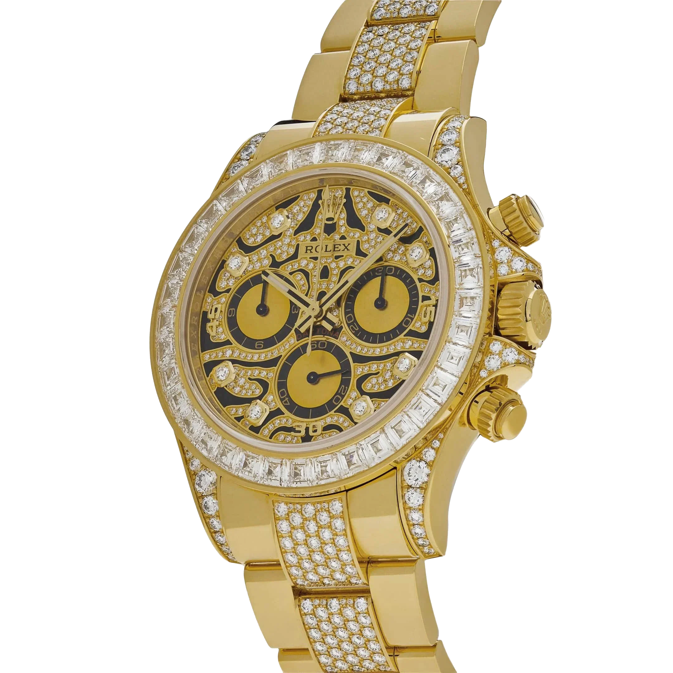 Daytona Eye of the Tiger 116598TBR Yellow Gold Diamond Dial with Diamond Bracelet (Super Clone)