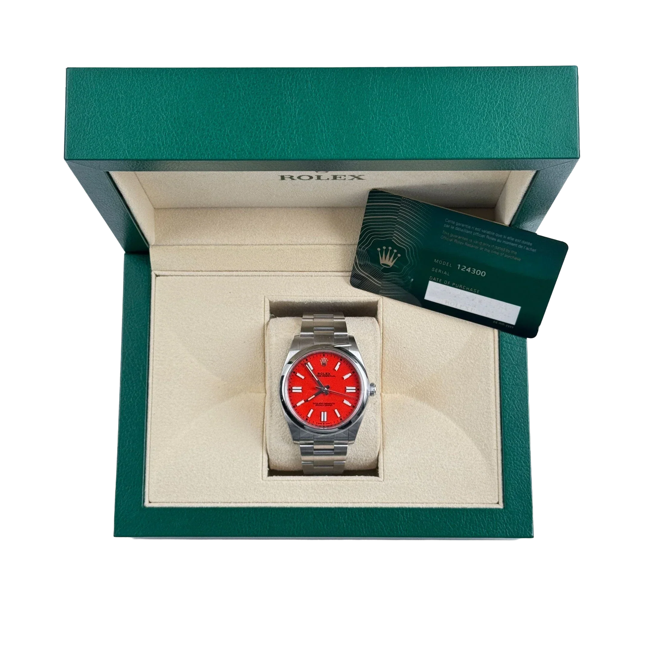 Oyster Perpetual 41mm Stainless Steel Coral Red Dial 124300 - 0007