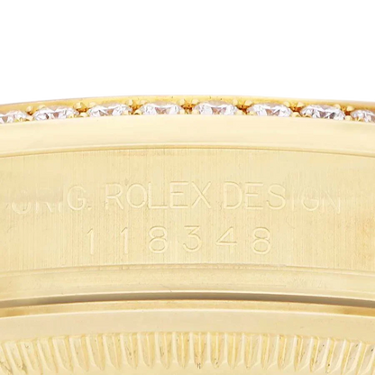 President Day-Date 36mm Yellow Gold Diamond Bezel Mens Watch 118348