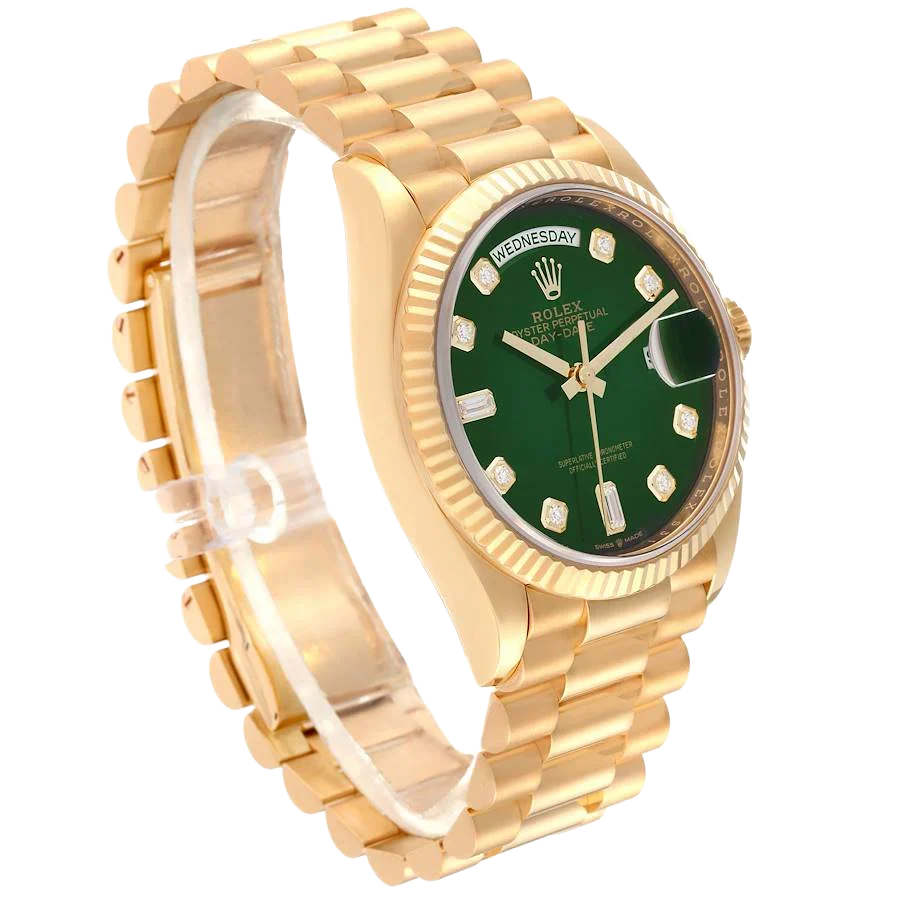 President Day-Date 36mm Yellow Gold Green Diamond Dial Mens Watch 128238
