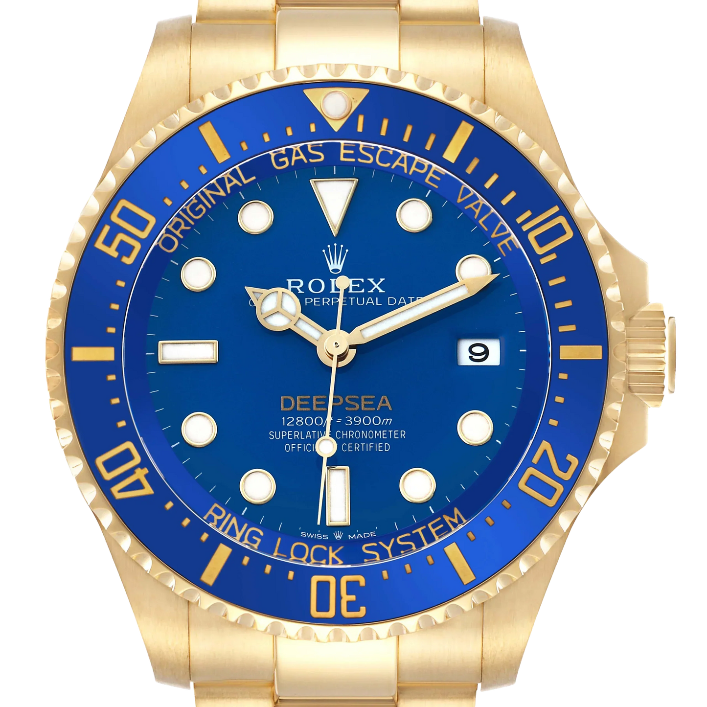 Seadweller Deepsea 44mm Yellow Gold Blue Dial Mens Watch 136668