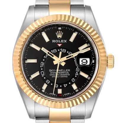 Sky Dweller 42mm Yellow Gold Steel Black Dial Mens Watch 326933