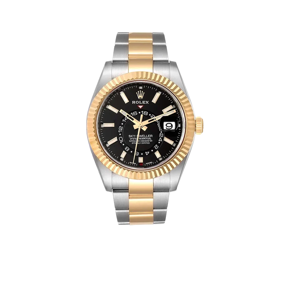 Sky Dweller 42mm Yellow Gold Steel Black Dial Mens Watch 326933