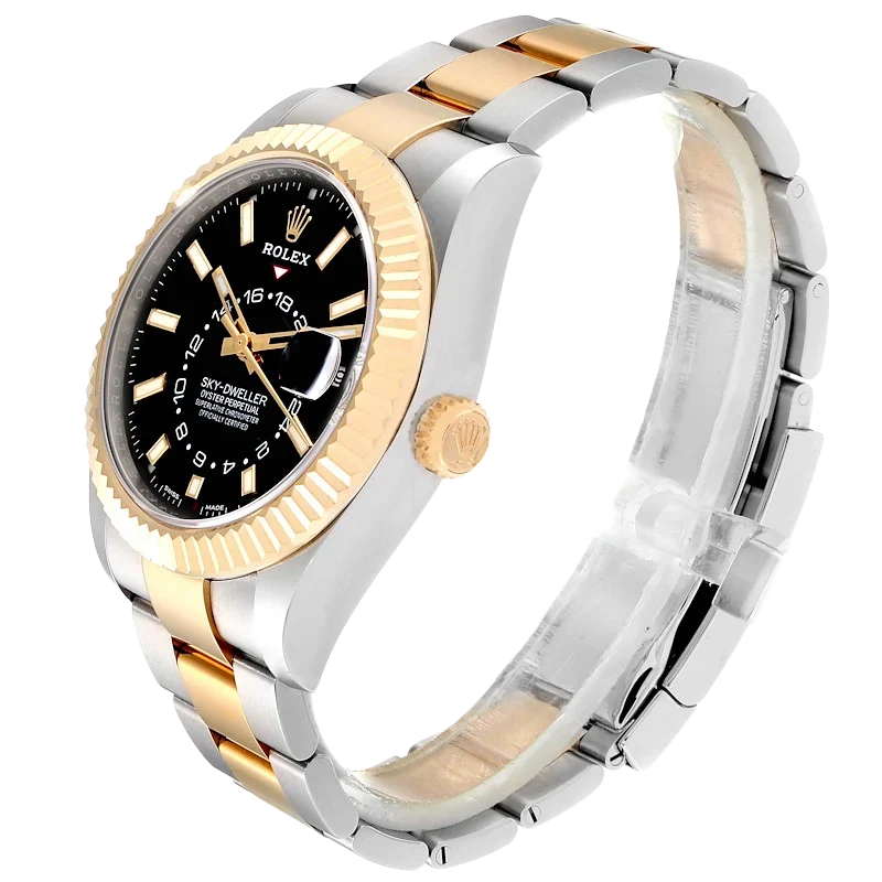 Sky Dweller 42mm Yellow Gold Steel Black Dial Mens Watch 326933