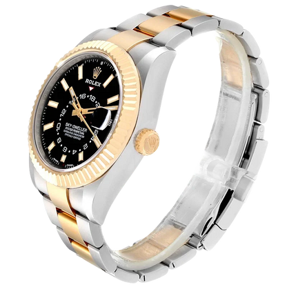 Sky Dweller 42mm Yellow Gold Steel Black Dial Mens Watch 326933